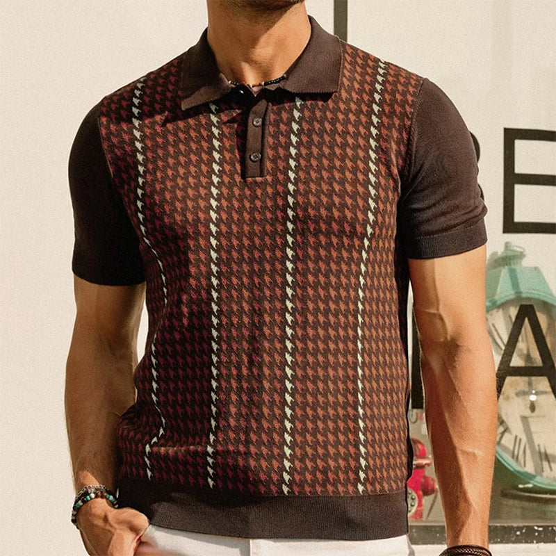 Men's Soft Knit Houndstooth Polo Shirt