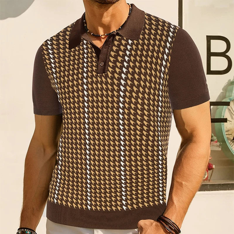 Men's Soft Knit Houndstooth Polo Shirt