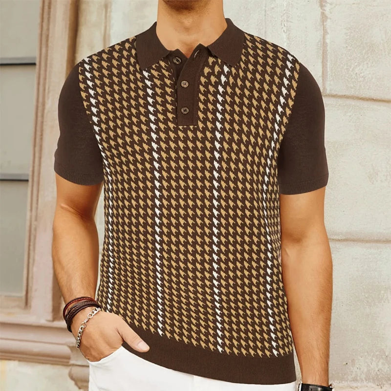 Men's Soft Knit Houndstooth Polo Shirt