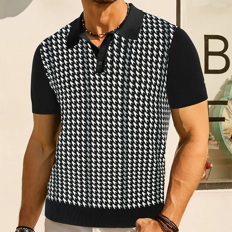 Men's Soft Knit Houndstooth Polo Shirt