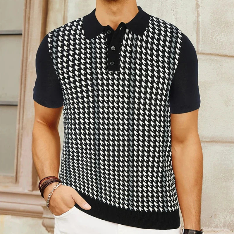 Men's Soft Knit Houndstooth Polo Shirt