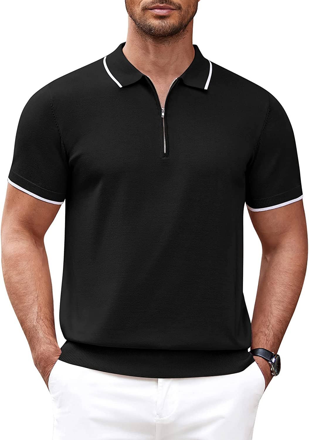 Men's Soft Knit Quarter Zip Polo Shirt
