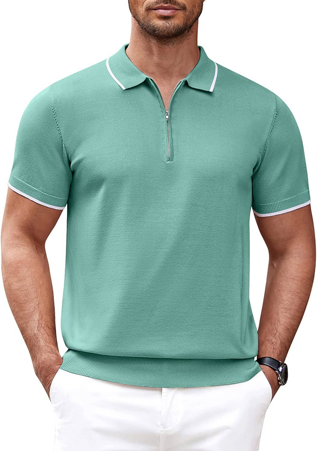 Men's Soft Knit Quarter Zip Polo Shirt