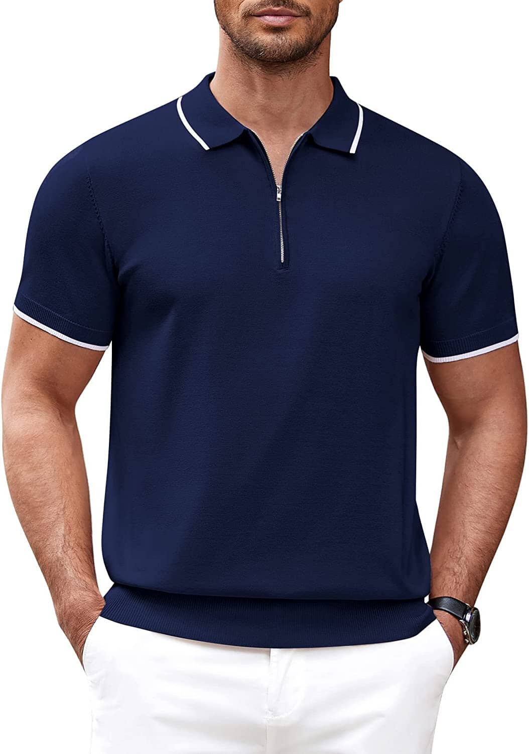 Men's Soft Knit Quarter Zip Polo Shirt