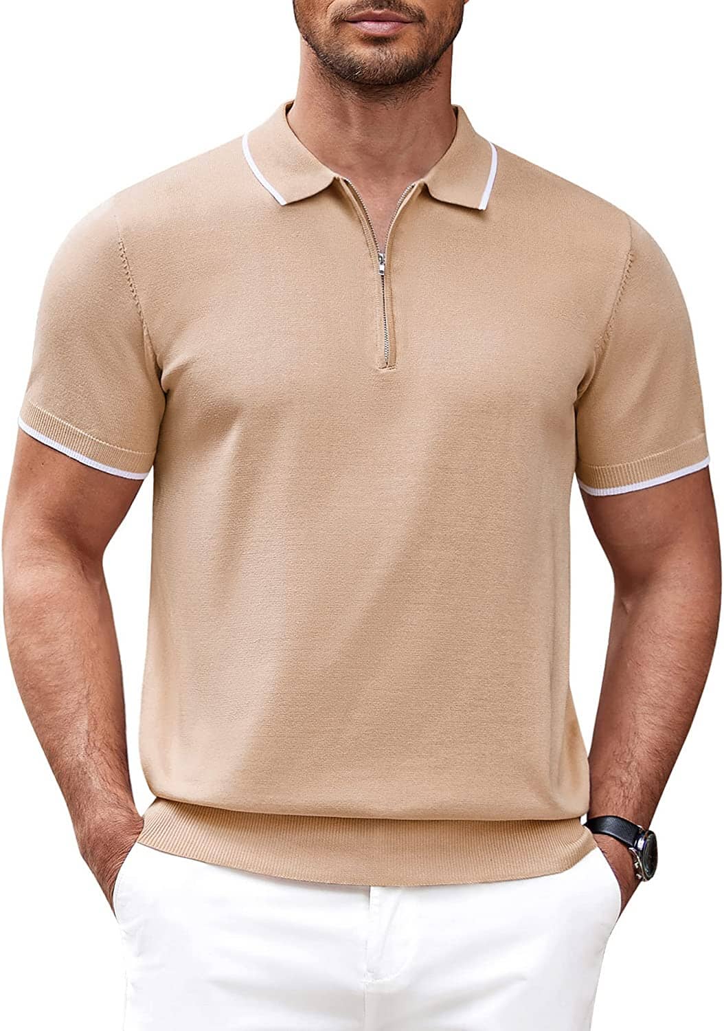 Men's Soft Knit Quarter Zip Polo Shirt