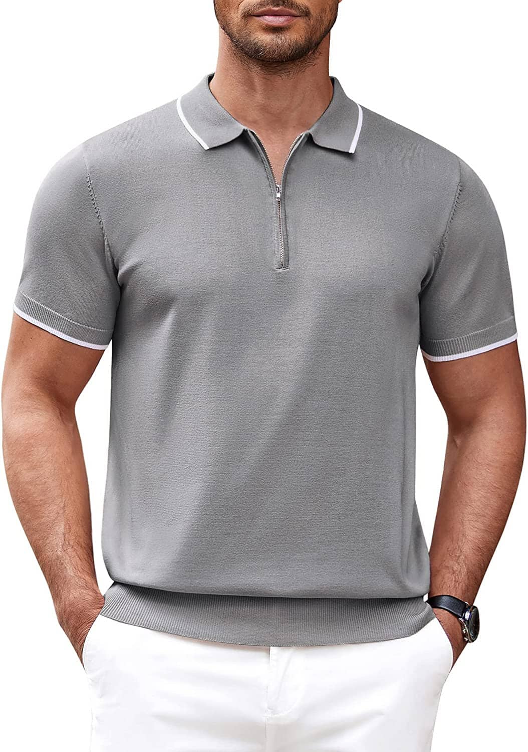 Men's Soft Knit Quarter Zip Polo Shirt