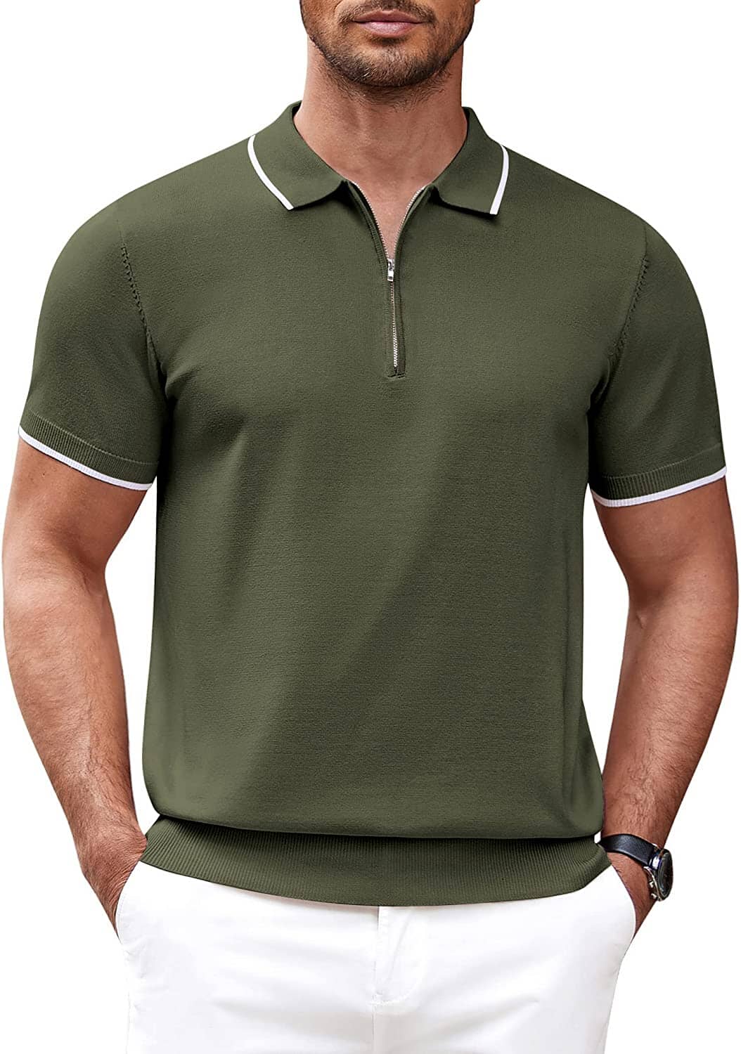 Men's Soft Knit Quarter Zip Polo Shirt
