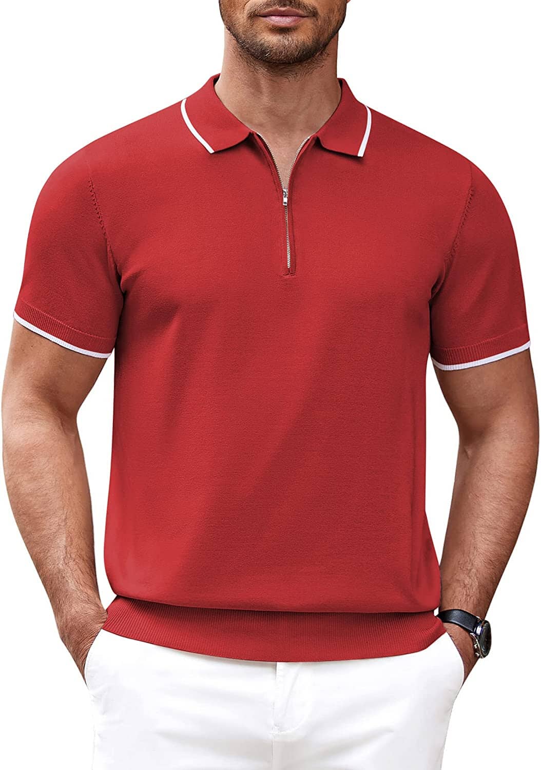 Men's Soft Knit Quarter Zip Polo Shirt