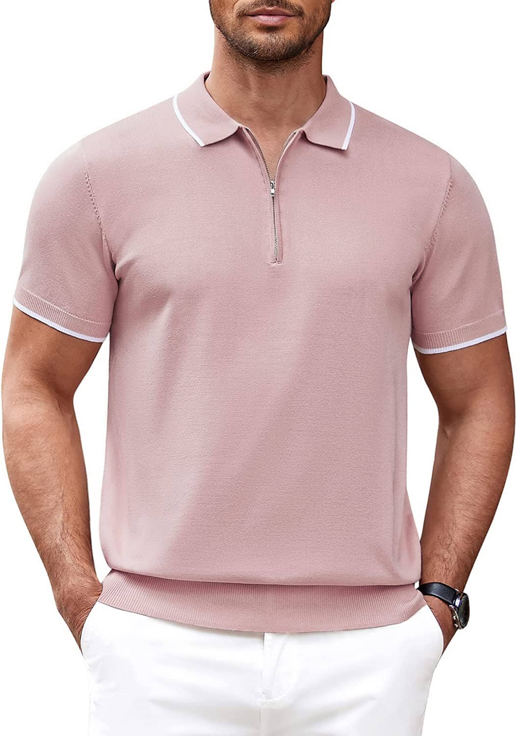 Men's Soft Knit Quarter Zip Polo Shirt
