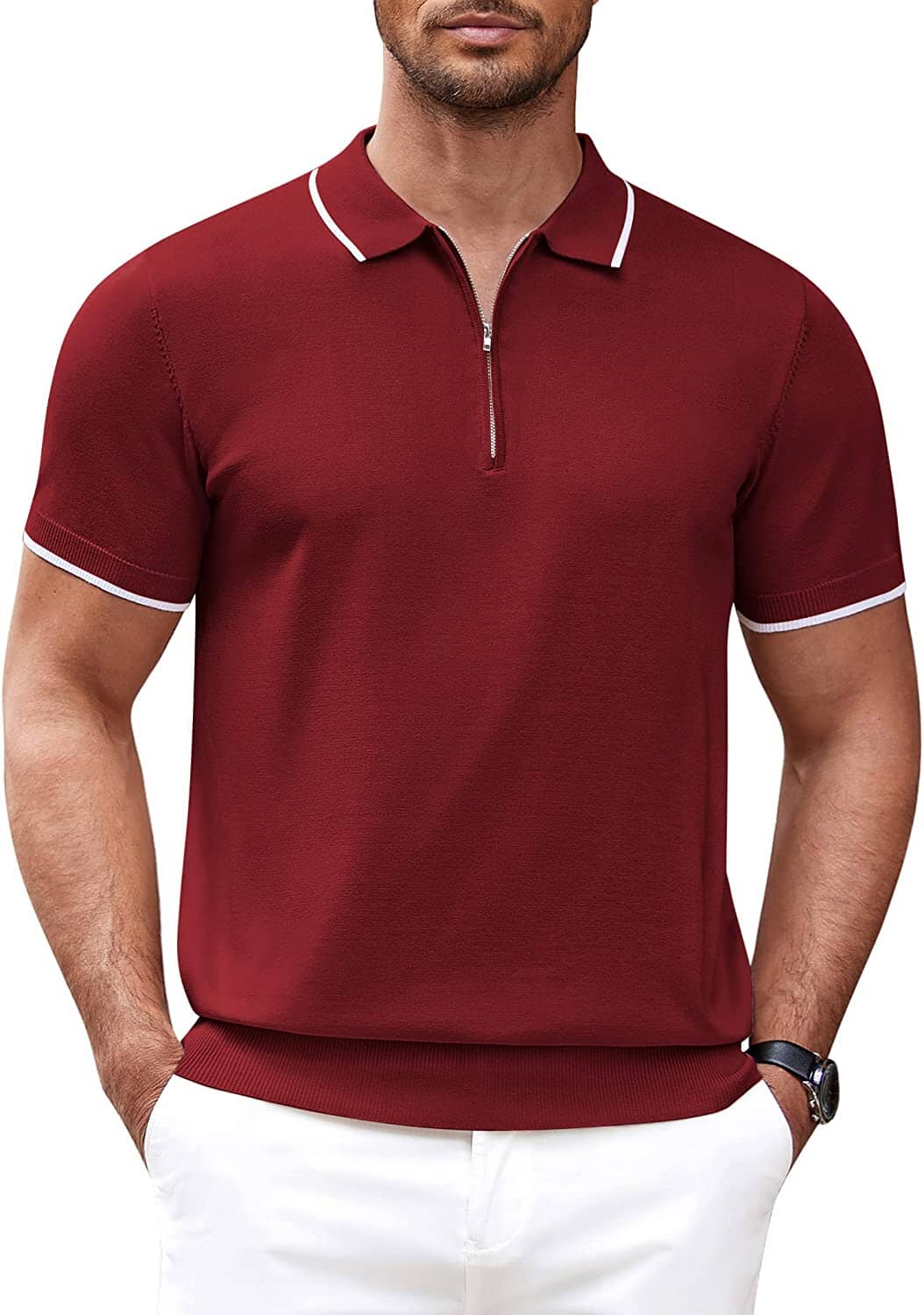 Men's Soft Knit Quarter Zip Polo Shirt