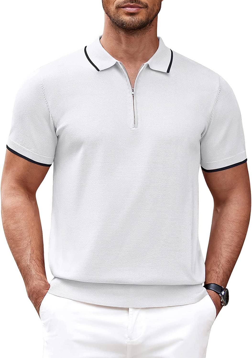 Men's Soft Knit Quarter Zip Polo Shirt