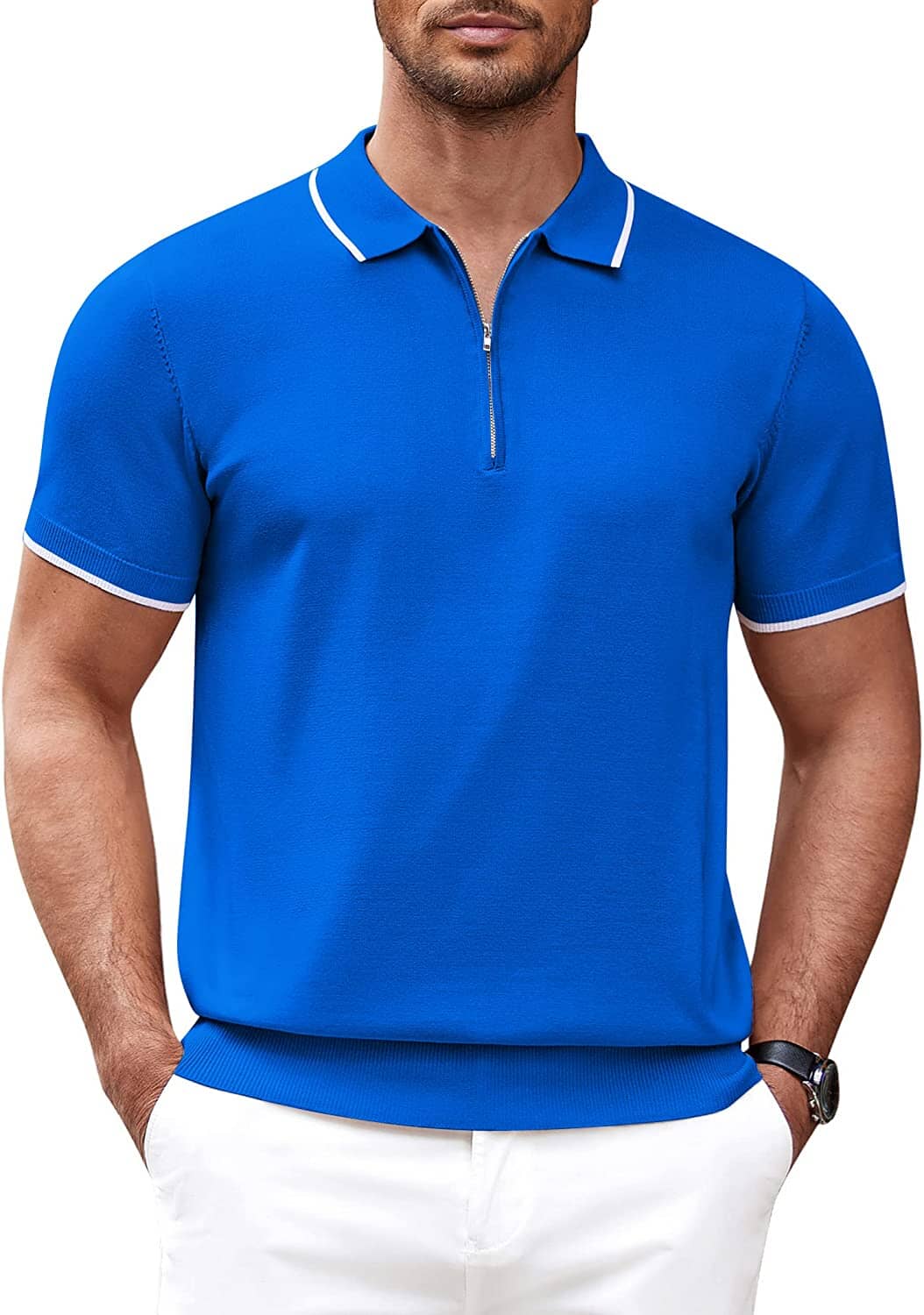 Men's Soft Knit Quarter Zip Polo Shirt
