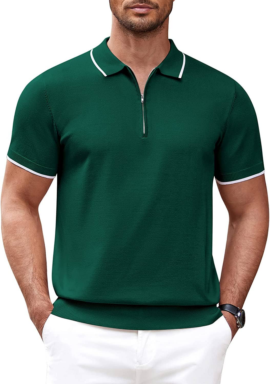 Men's Soft Knit Quarter Zip Polo Shirt