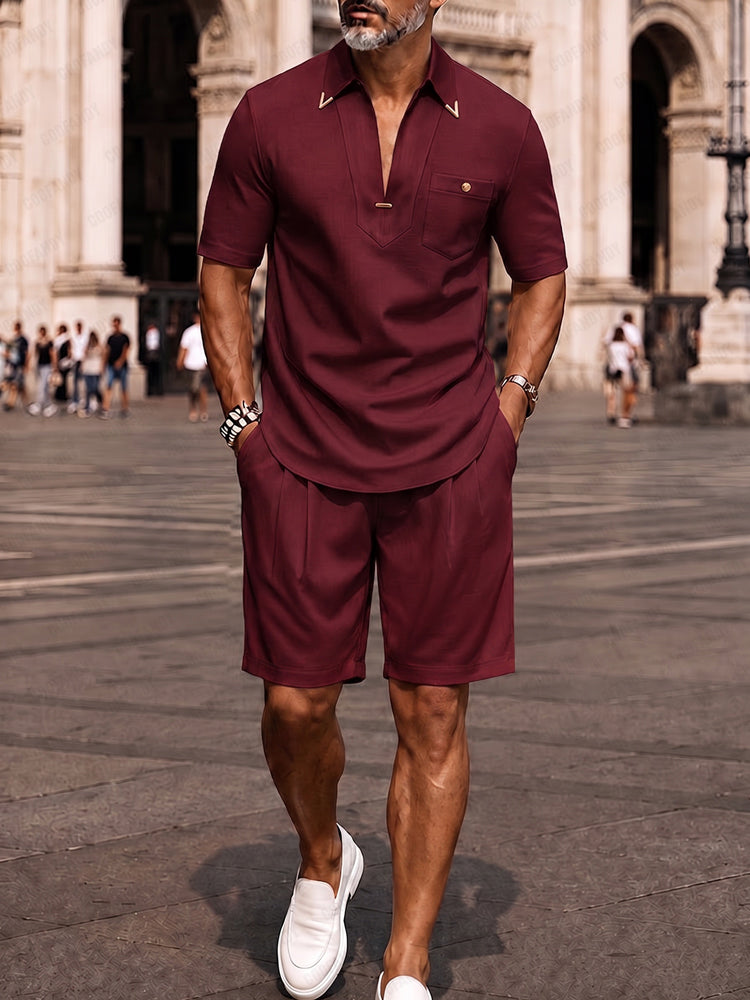 Men's Soft Polyester Casual Two-Piece Summer Set