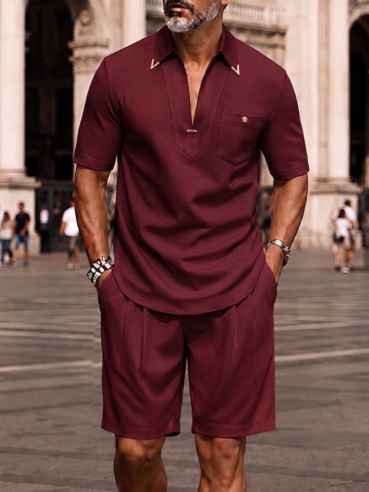 Men's Soft Polyester Casual Two Piece Summer Set