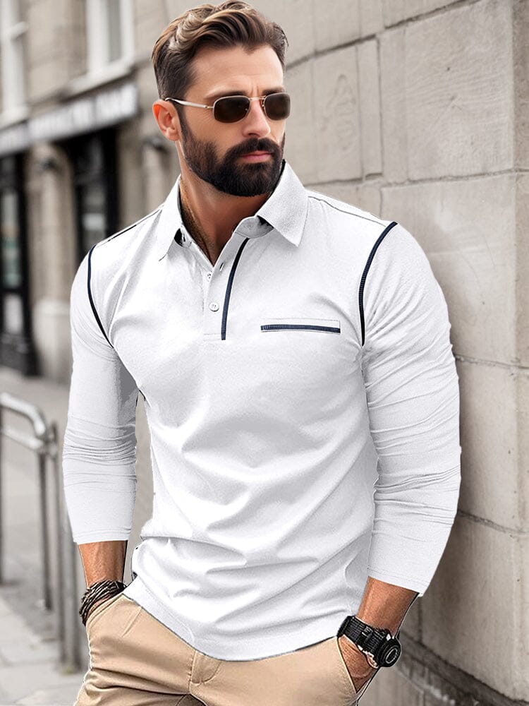 Men's Soft Polyester Cotton Blend Long Sleeve Polo Shirt