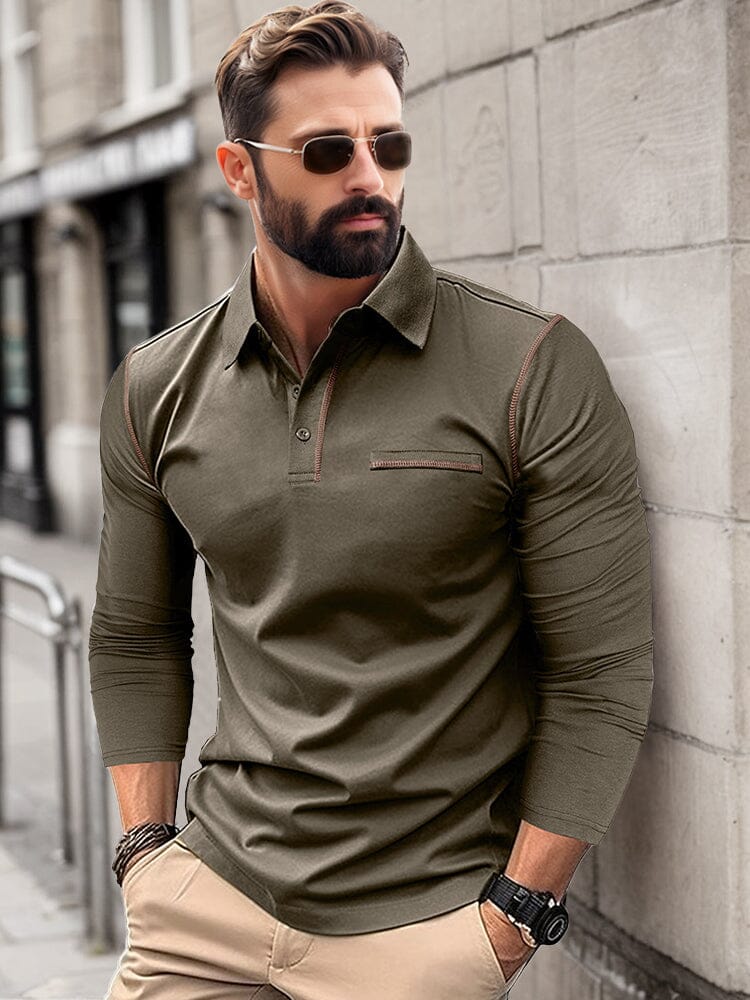 Men's Soft Polyester Cotton Blend Long Sleeve Polo Shirt
