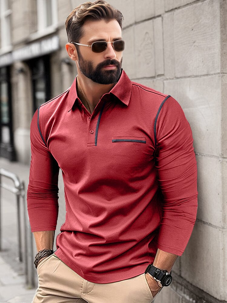 Men's Soft Polyester Cotton Blend Long Sleeve Polo Shirt
