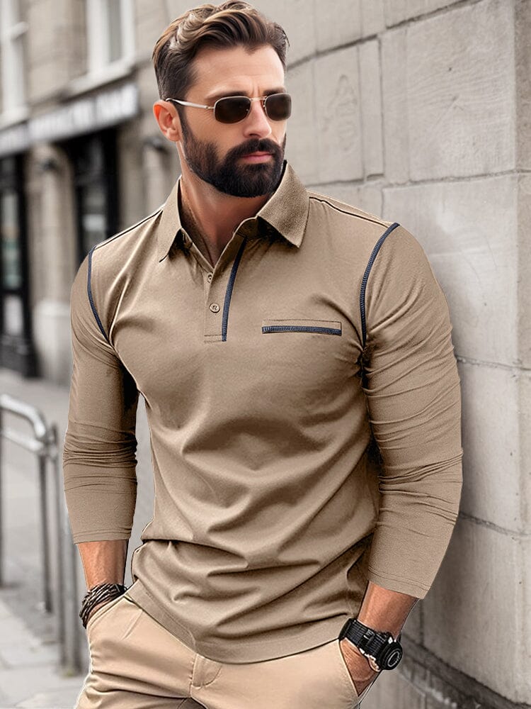 Men's Soft Polyester Cotton Blend Long Sleeve Polo Shirt