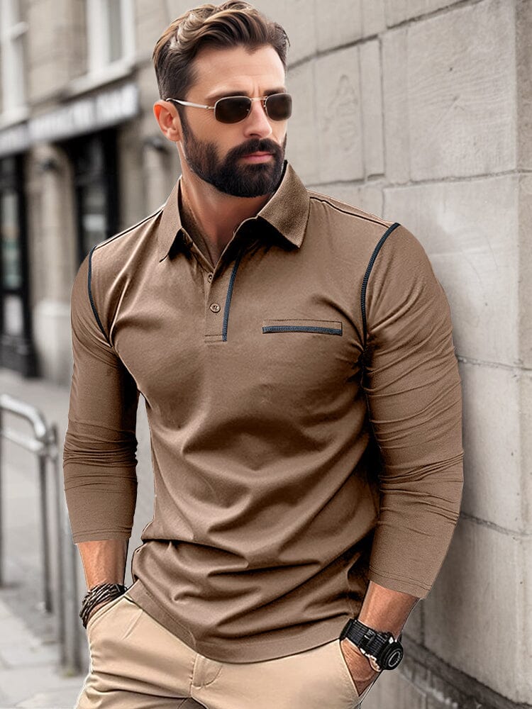 Men's Soft Polyester Cotton Blend Long Sleeve Polo Shirt