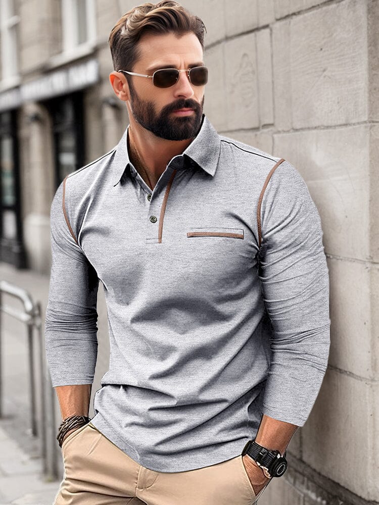 Men's Soft Polyester Cotton Blend Long Sleeve Polo Shirt