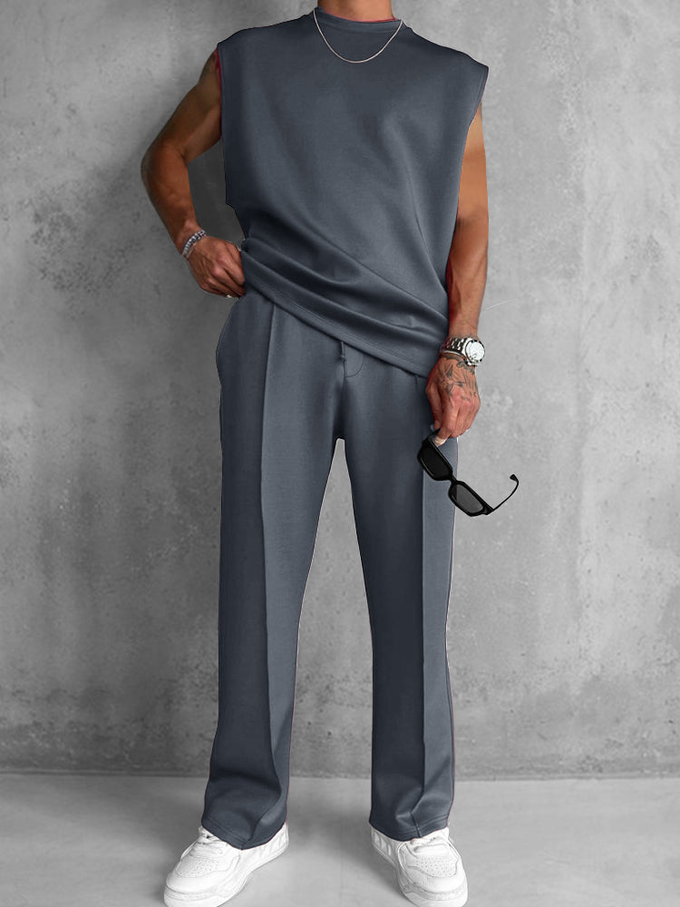 Men's Soft Polyester Tank Top and Pants Set