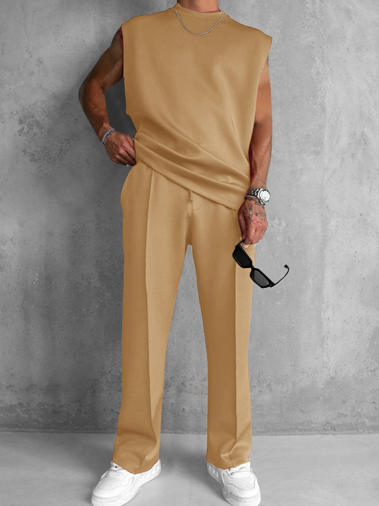 Men's Soft Polyester Tank Top and Pants Set
