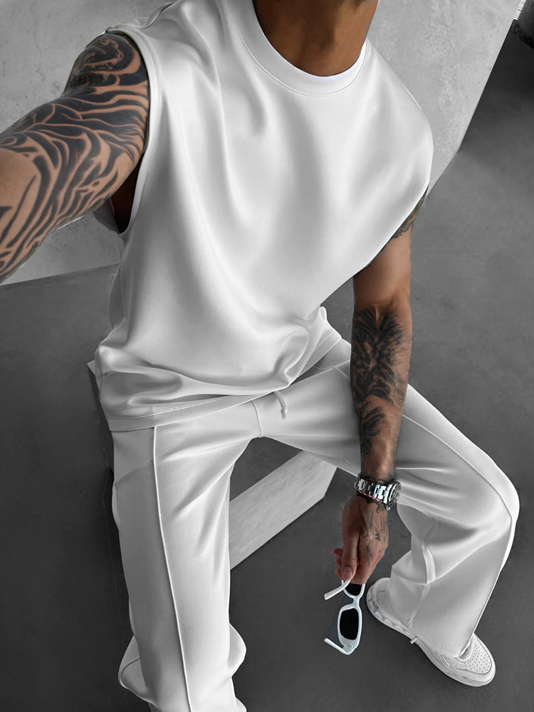 Men's Soft Polyester Tank Top and Pants Set