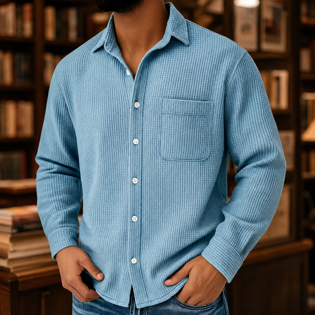 Men's Soft Textured Casual Button-Down Shirt