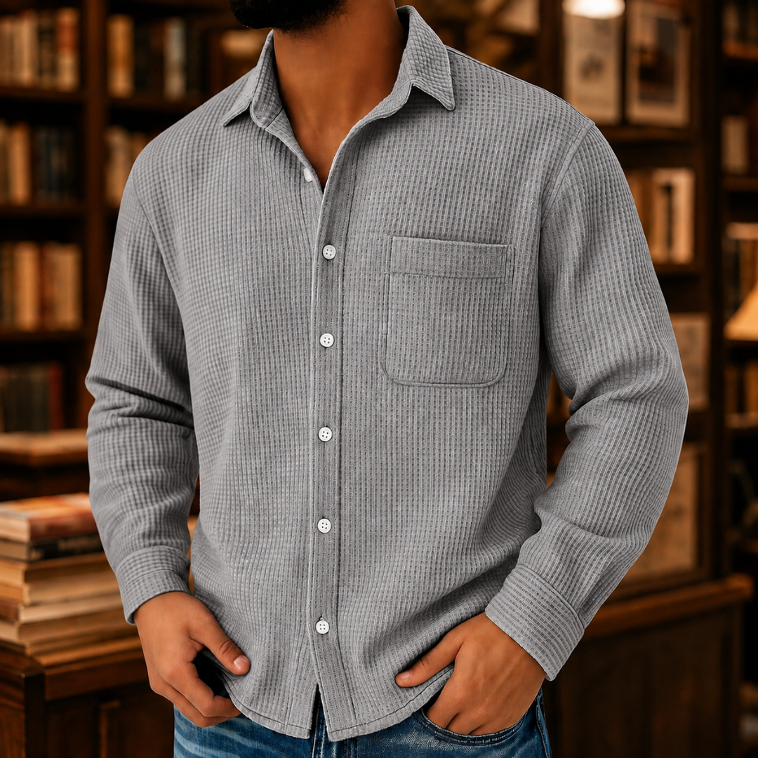 Men's Soft Textured Casual Button-Down Shirt