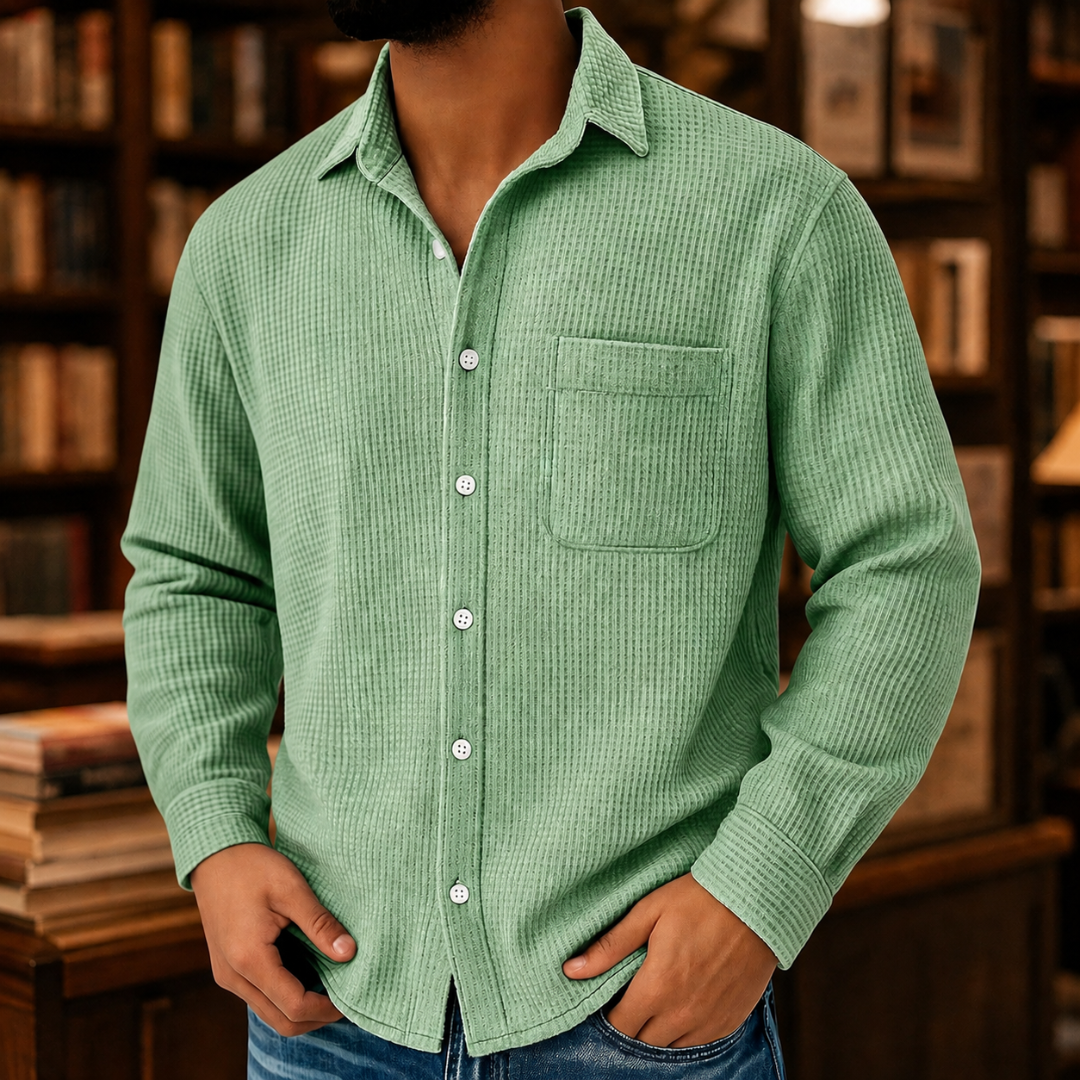 Men's Soft Textured Casual Button-Down Shirt