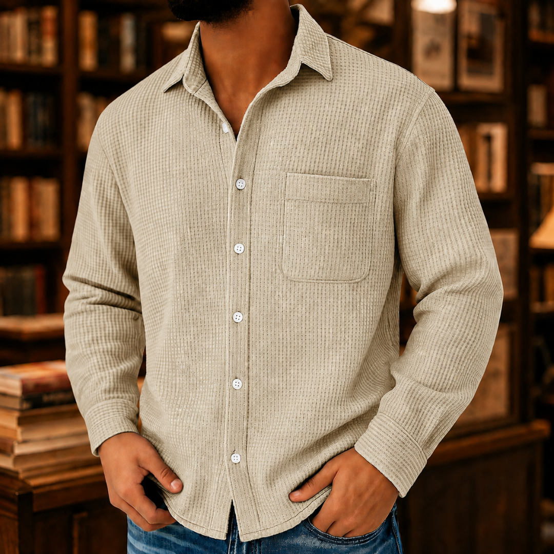 Men's Soft Textured Casual Button-Down Shirt