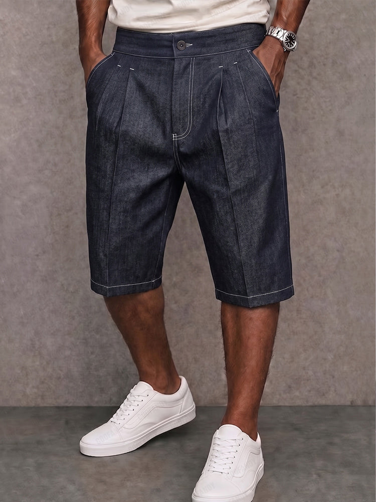 Men's Stretchy Denim Shorts with Contrast Stitching