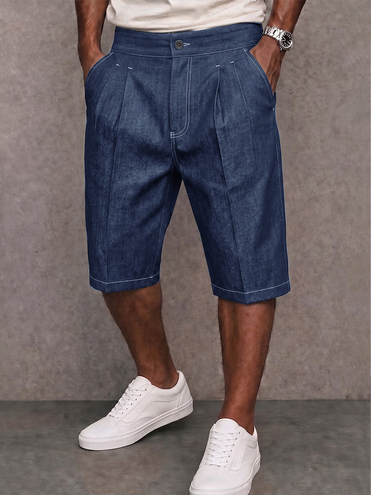 Men's Stretchy Denim Shorts with Contrast Stitching
