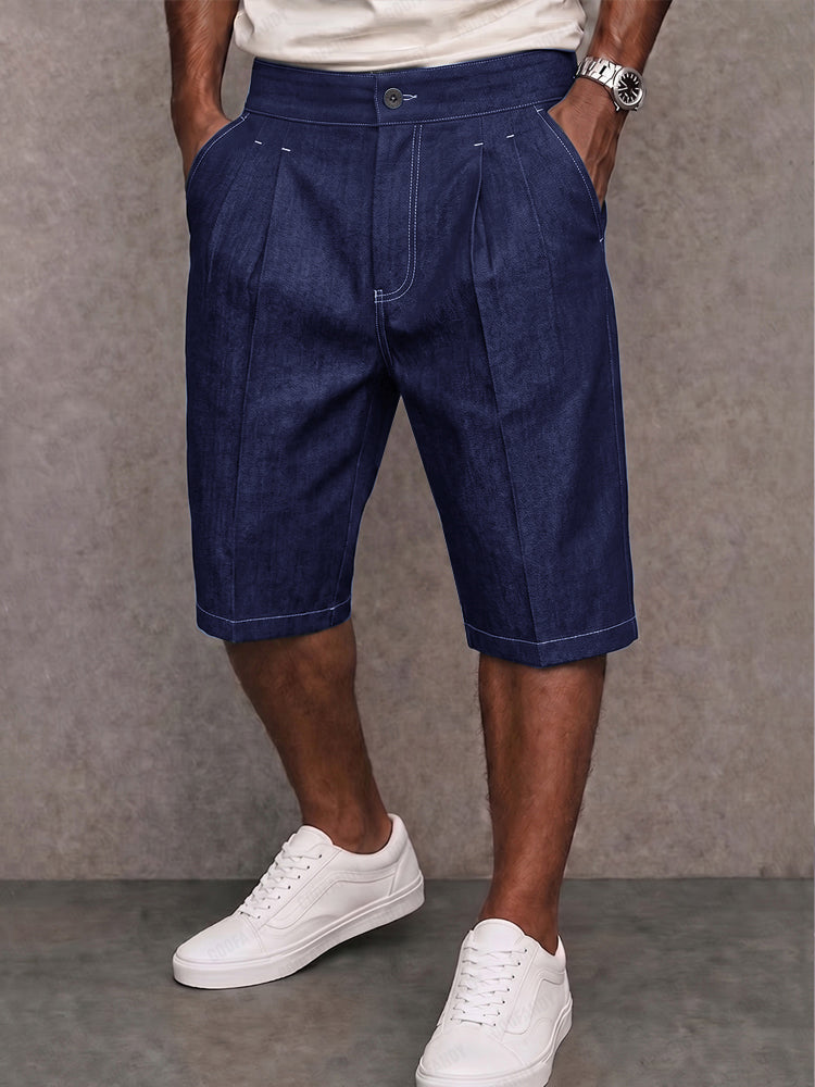 Men's Stretchy Denim Shorts with Contrast Stitching