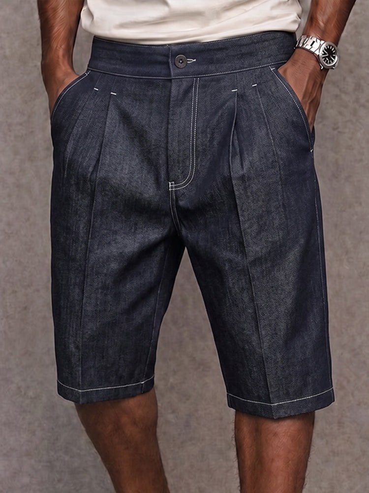 Men's Stretchy Denim Shorts with Contrast Stitching