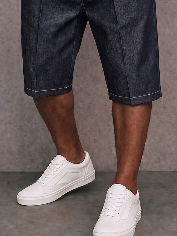 Men's Stretchy Denim Shorts with Contrast Stitching
