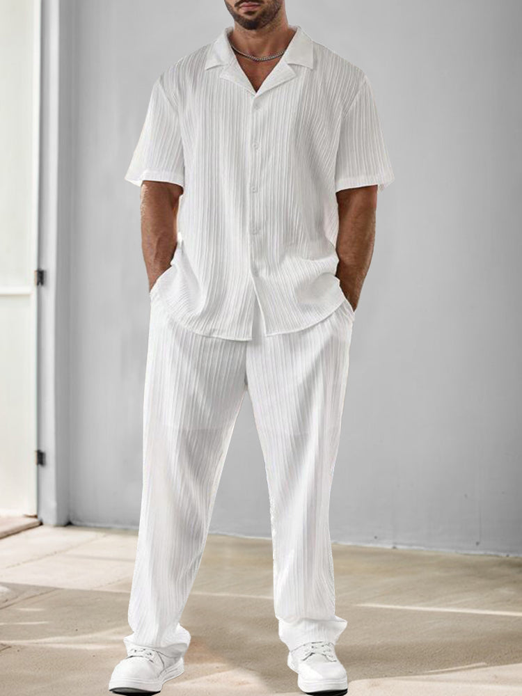 Men's Stripe Textured Shirt and Pants Set