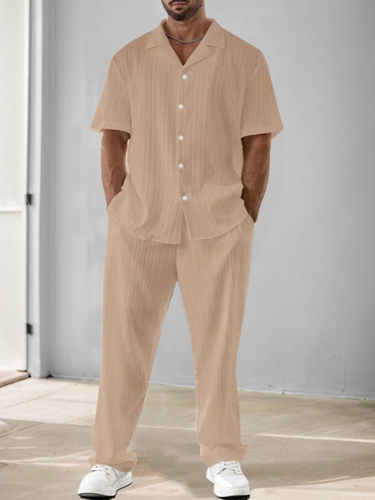 Men's Stripe Textured Shirt and Pants Set