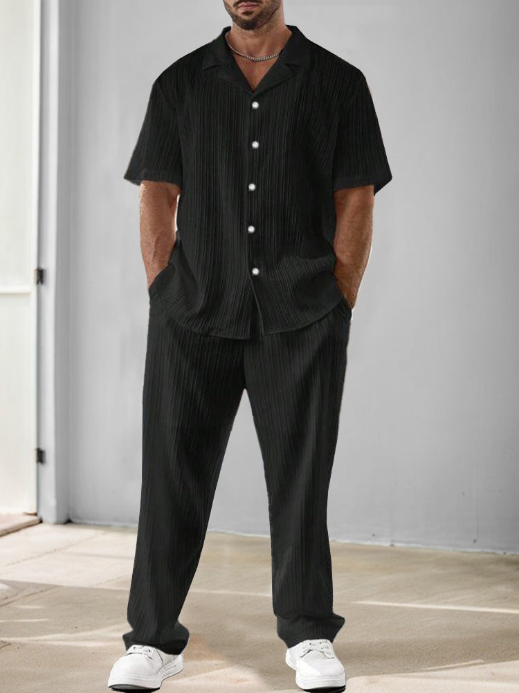 Men's Stripe Textured Shirt and Pants Set