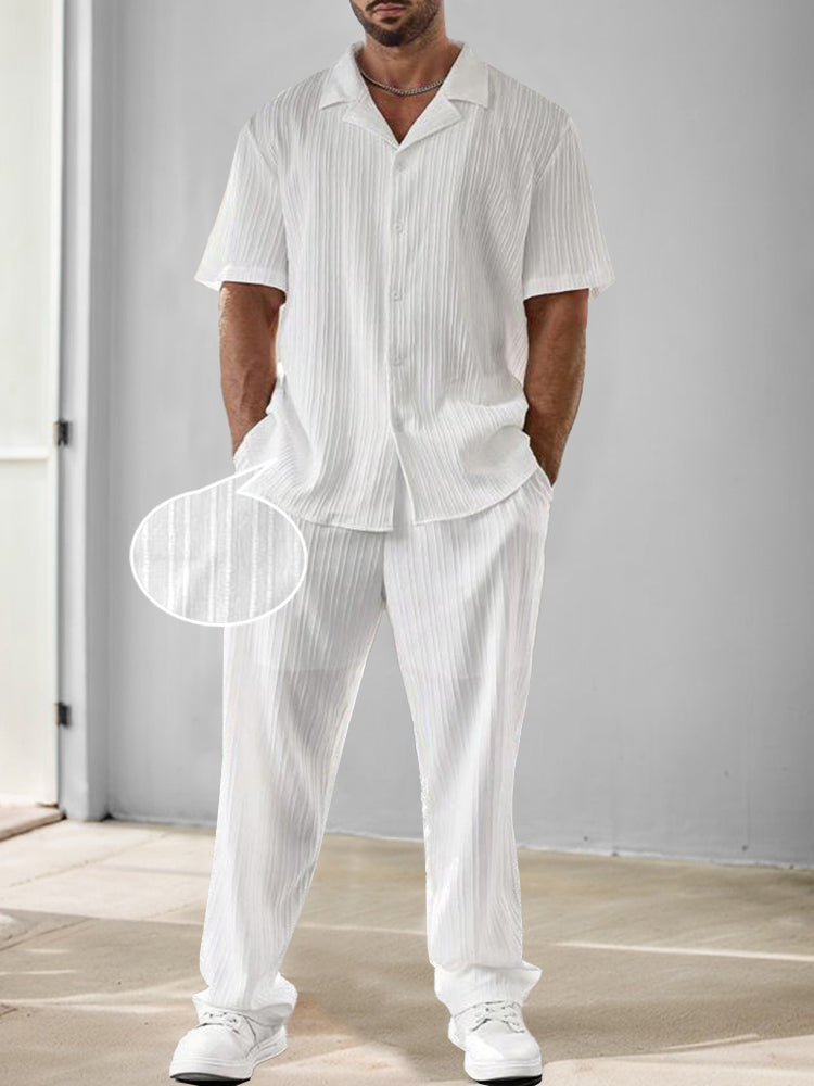 Men's Stripe Textured Shirt and Pants Set