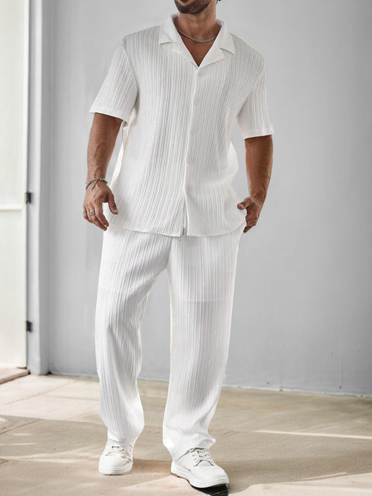 Men's Stripe Textured Shirt and Pants Set