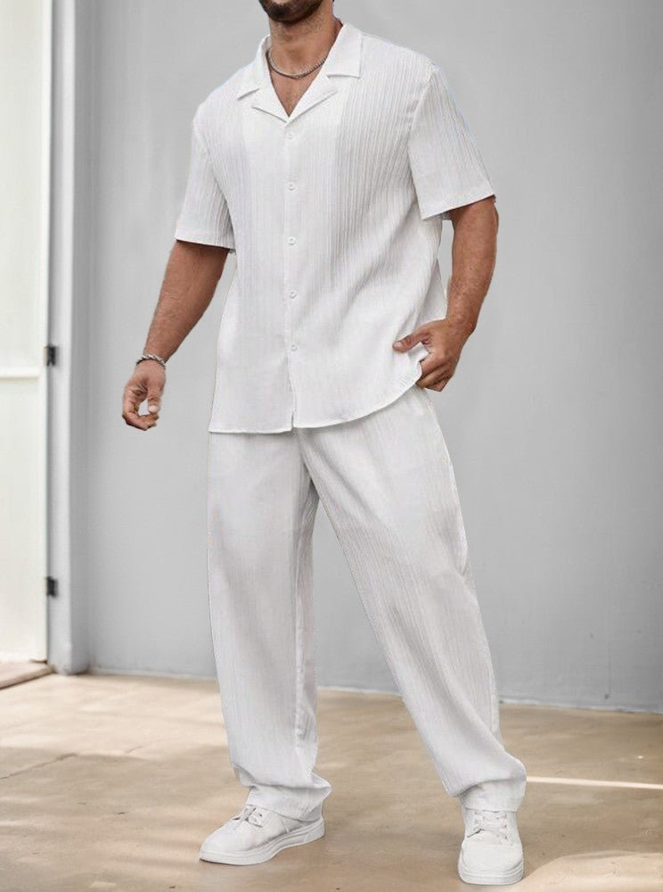 Men's Stripe Textured Shirt and Pants Set