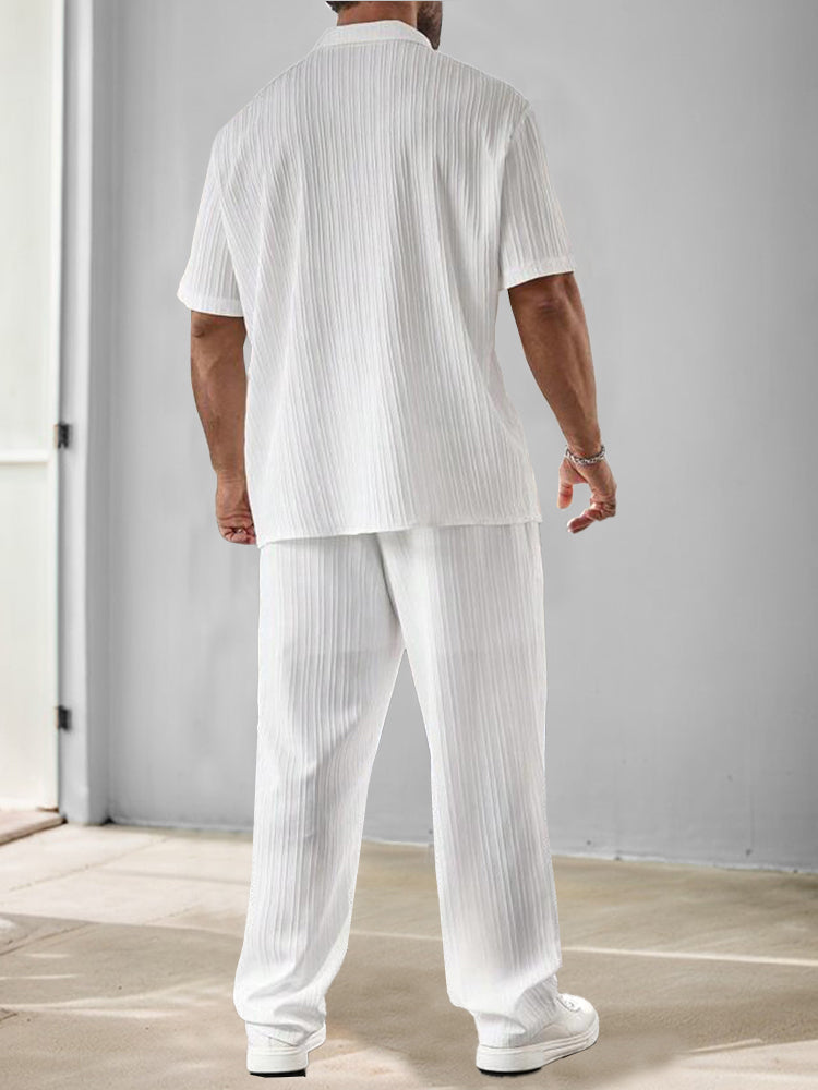 Men's Stripe Textured Shirt and Pants Set