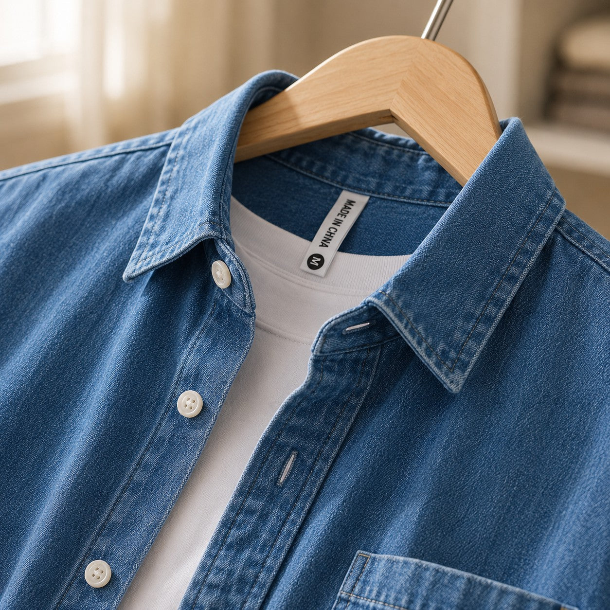 Men's Striped Arm Denim Button-Down Shirt
