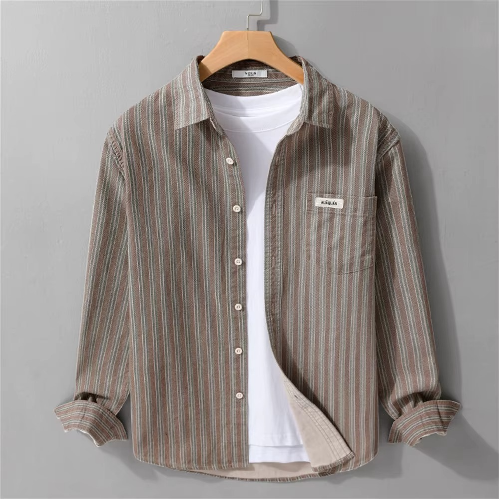 Men's Striped Cotton Button-Down Shirt
