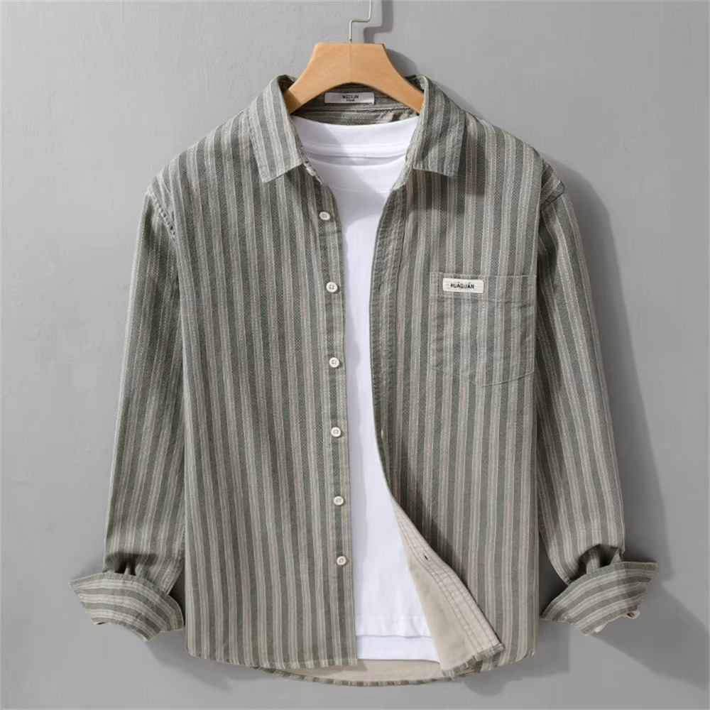 Men's Striped Cotton Button-Down Shirt