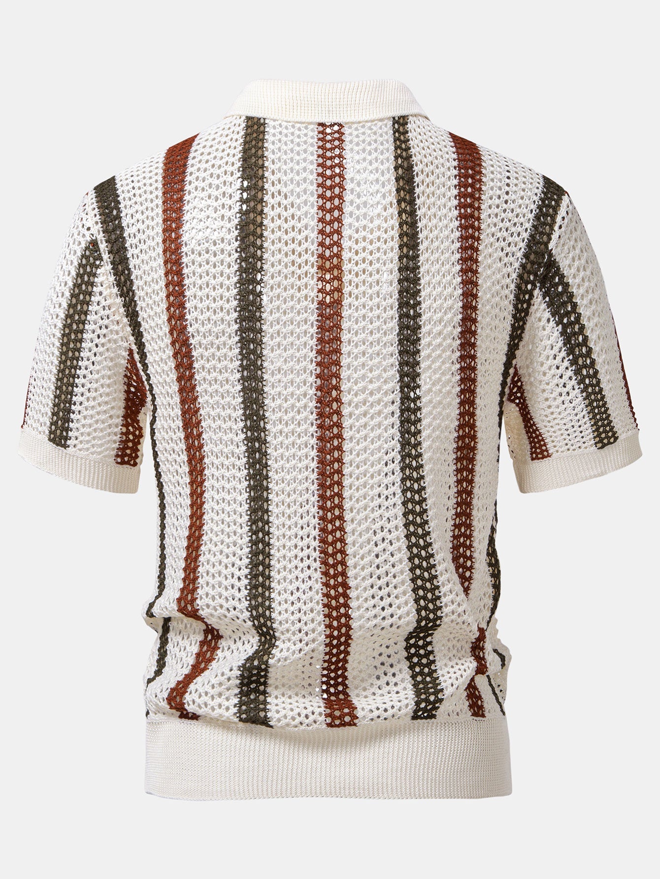 Men's Striped Crochet Knit Polo Shirt and Linen Pants Set