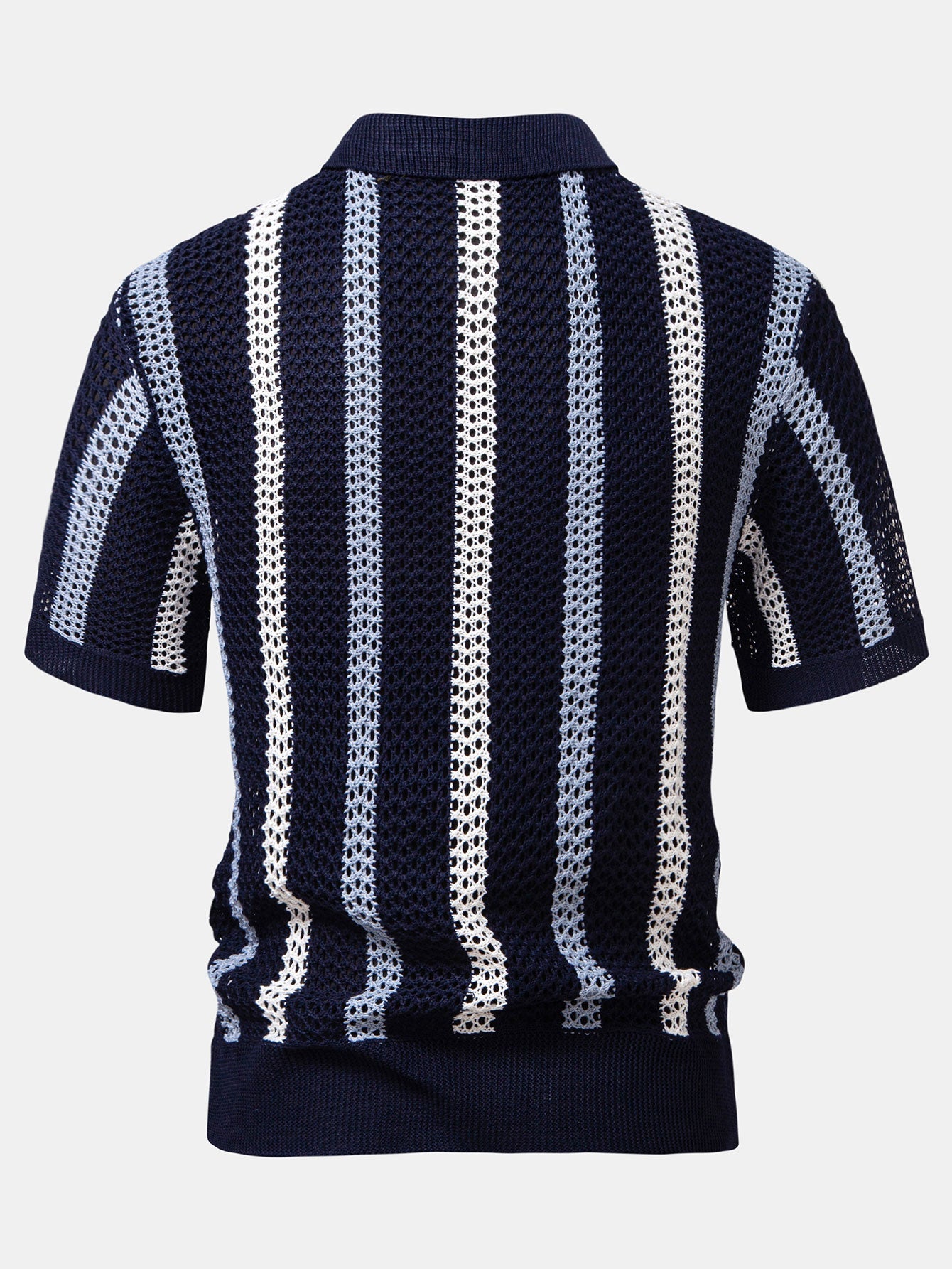 Men's Striped Crochet Knit Polo Shirt and Linen Pants Set