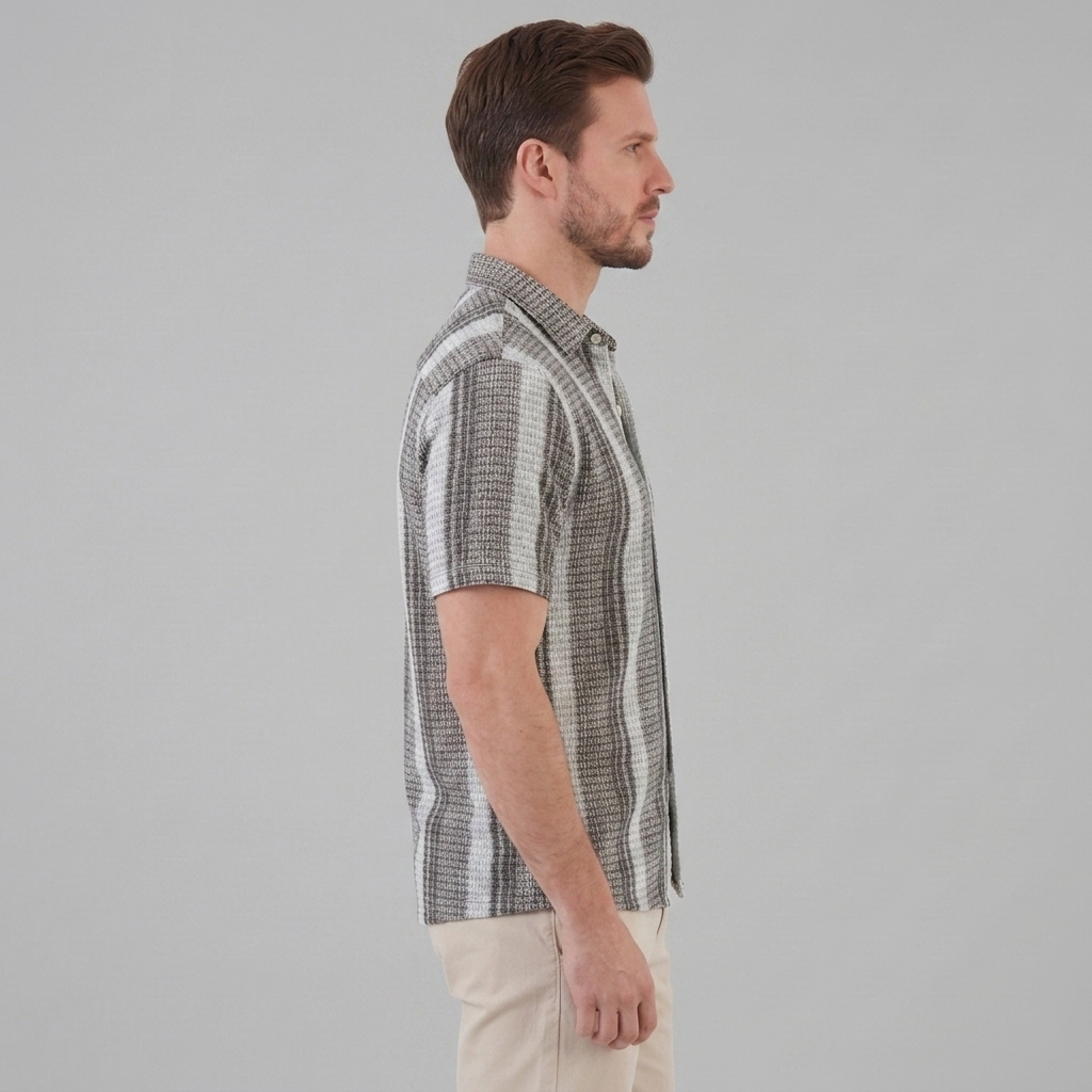 Men's Striped Short Sleeve Button-Down Shirt
